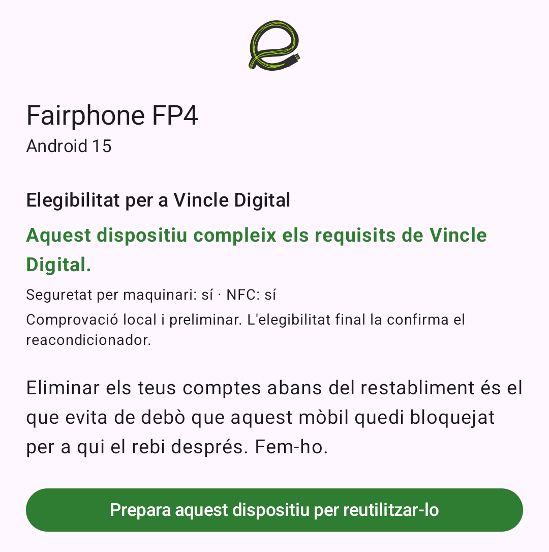 Pantalla de l'app amb el resultat: compleix els requisits